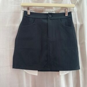 LALADUDU Black A Line Mini Skirt with Built-in‎ Shorts M Exposed Pocket Preppy